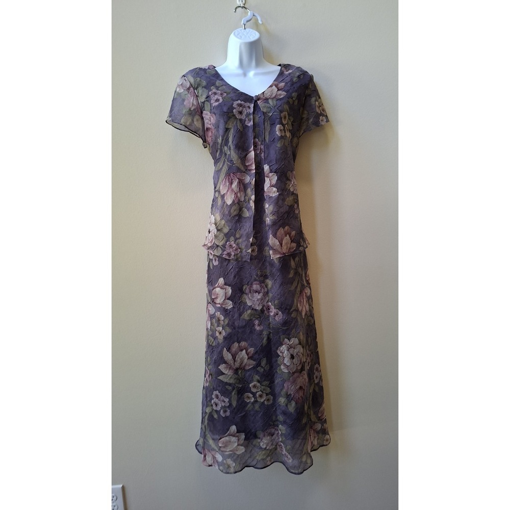 Jessica Howard Crinkle Mock Tunic Purple Florals Maxi Size 12 Fairy Grunge